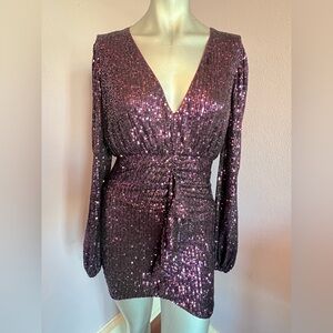 Privy Long Sleeve Sequin Dress - Purple